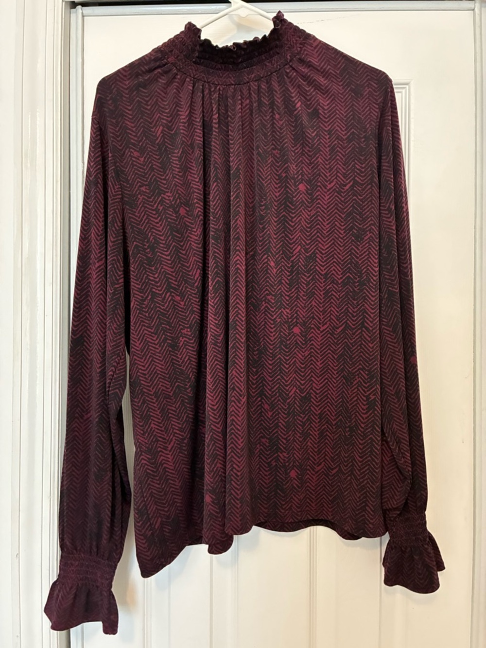 Banana Republic Burgundy XL Mock-Neck Ruffle Blouse